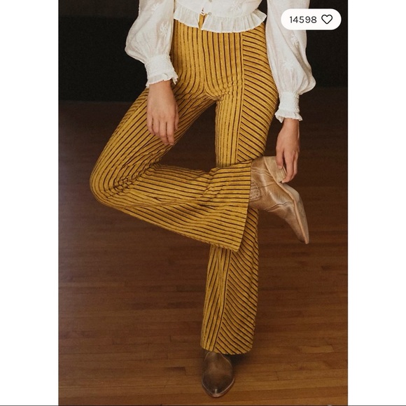 Free People Pants - Free People Slim Pull-On Velvet Flare Pants in Untold Gold